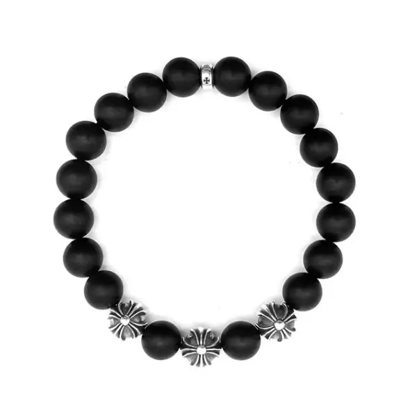 Chrome-Hearts-10mm-Frosted-Black-4-Silver-Beaded-Bracelet Chrome Hearts 10mm Frosted Black 4 Silver Beaded Bracelet