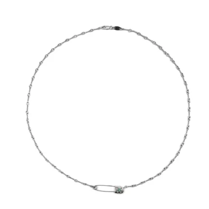 Chrome Hearts 18K White Gold Emerald Pin Safety Necklace