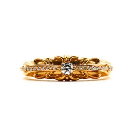 Chrome Hearts 22K Gold Diamonds Baby Classic Floral Cross Ring