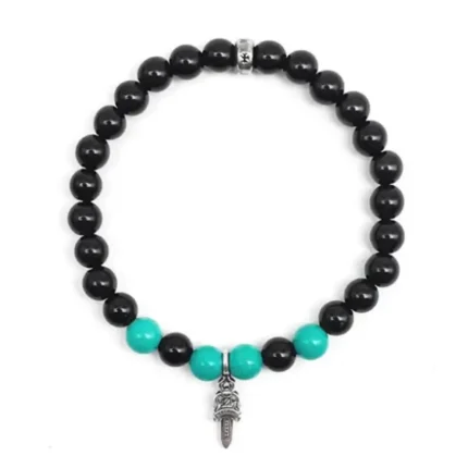Chrome Hearts 6mm Black&Green Bead Dagger Bracelet