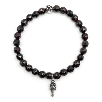Chrome Hearts 6mm Garnet 2 Silver Beaded Bracelet