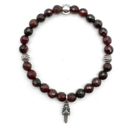 Chrome Hearts 6mm Garnet 4 Silver Beaded Bracelet
