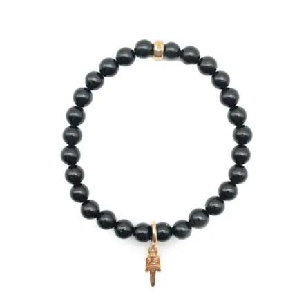 Chrome Hearts 6mm Obsidain 22K Gold Dagger Beaded Bracelet