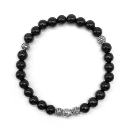 Chrome Hearts 6mm Obsidian 5 Silver Bracelet