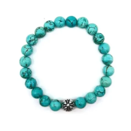 Chrome Hearts 8MM Turquoise Silver Cross Beaded Bracelet