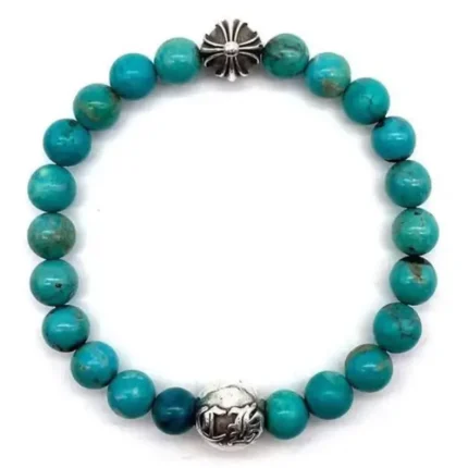 Chrome Hearts 8mm Beaded Turquoise Silver Bracelet