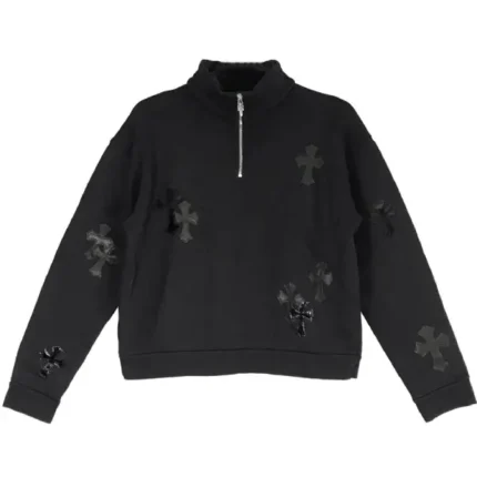 Chrome Hearts Black Patent Leather Cross Half Zip Sweatshirt