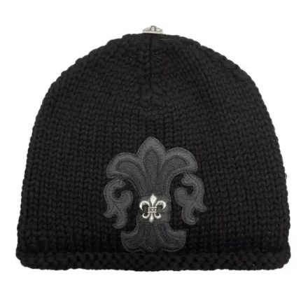 Chrome Hearts Cashmere Leather With Silver Fleur Beanie