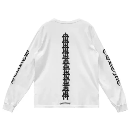 Chrome Hearts Cemetery Cross Tire Tracks White Long Sleeve T-Shirt