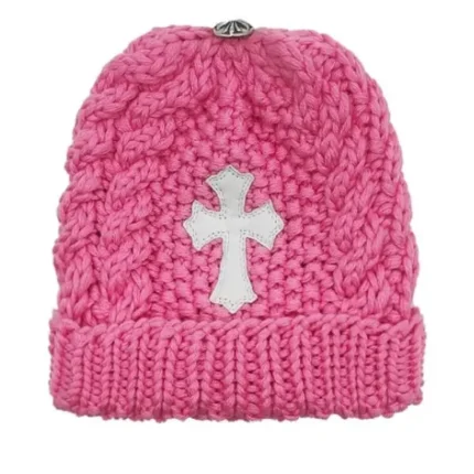 Chrome Hearts Cross Patch Cashmere Pink Beanie For Kids