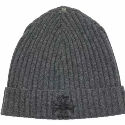 Chrome Hearts Gray Cashmere Leather Cross Beanie