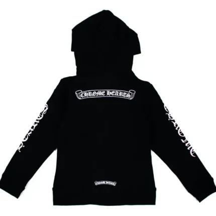 Chrome Hearts Kids Scroll Logo Zip Up Hoodie Black/White