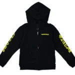 Chrome Hearts Kids Scroll Logo Zip Up Hoodie Black/Yellow