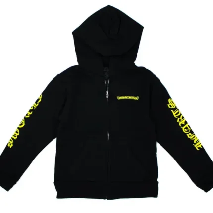 Chrome Hearts Kids Scroll Logo Zip Up Hoodie Black/Yellow