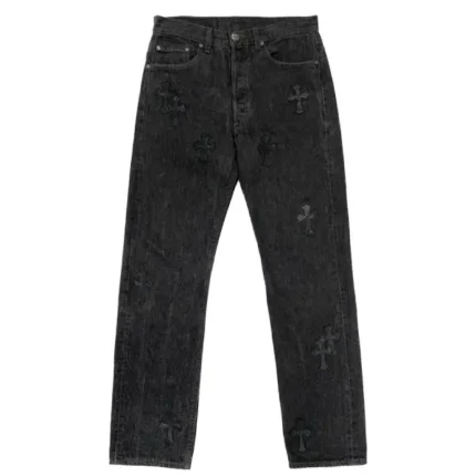 Chrome Hearts Levi's 501 Black Leather Cross Patch Jeans