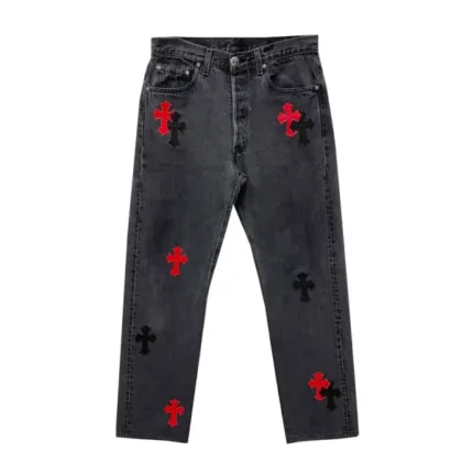 Chrome Hearts Levi's 501 Black&Red Cross Patch Grey Jeans
