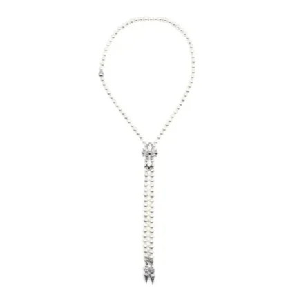 Chrome Hearts Mikimoto 18K White Gold Cross Bolo Tie Necklace