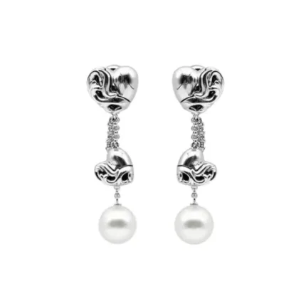 Chrome Hearts Mikimoto 18K White Gold Hearts Pearl Earring Drop