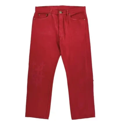 Chrome Hearts NY Exclusive Silver Button Red Cross Leather Patch Jeans