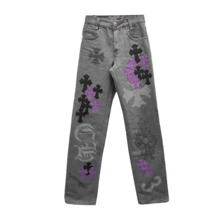 Chrome Hearts Online Exclusive Purple Cross Patch Stencil Jeans