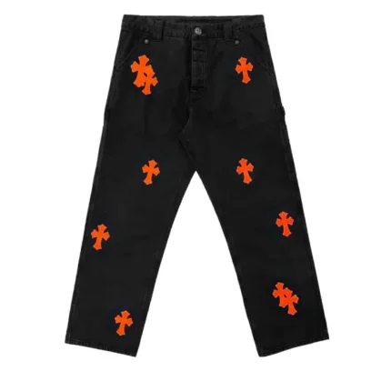 Chrome Hearts Orange Cross Leather Patch Black Carpenter Pants