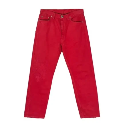 Chrome Hearts Red Cross Leather Patch Jeans