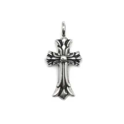 Chrome Hearts Silver & Blue Sapphire Double Cross Necklace Charm