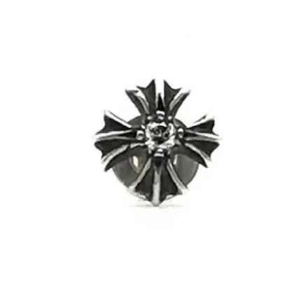 Chrome Hearts Silver Diamond Cross Earring Stud