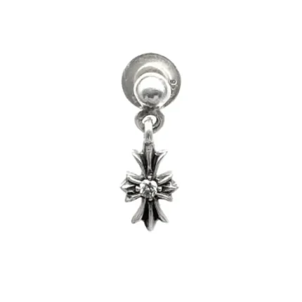 Chrome Hearts Silver Diamond Tiny E Cross Earring Drop