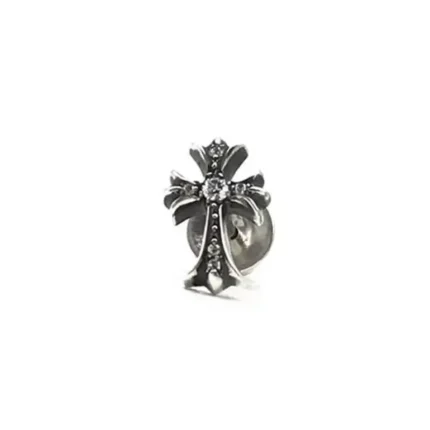 Chrome Hearts Silver Diamonds Cross Earring Stud