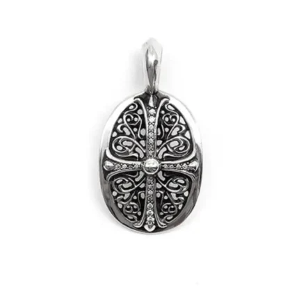Chrome Hearts Silver Diamonds Keeper Cross Pendant