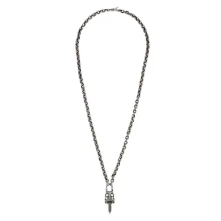 Chrome Hearts Silver Paperchain Necklace With Dagger Pendant