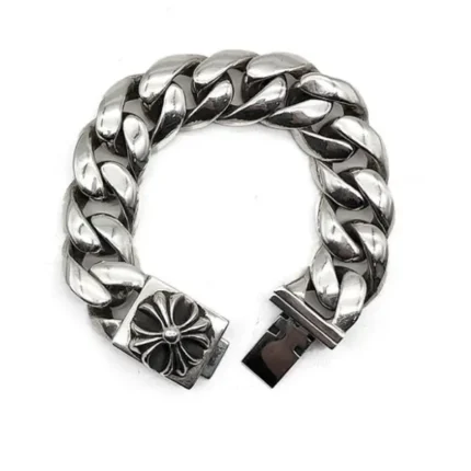 Chrome Hearts Silver Plus Cross Cuba Link Box ID Bracelet
