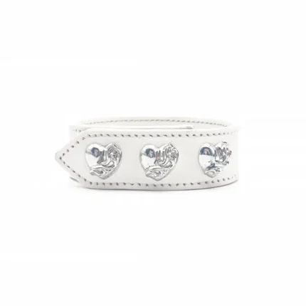 Chrome Hearts Silver Vine Heart White Leather Bracelet
