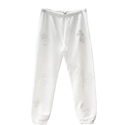 Chrome Hearts White Leather Cross Sweatpants