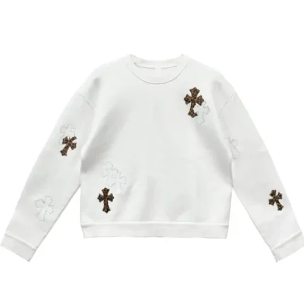 Chrome Hearts White&Leopard Cross Patch Crewneck Sweatshirt