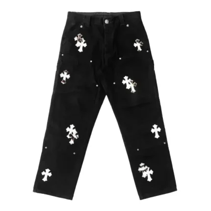Chrome Hearts White&Zebra Cross Patch Double Knee Carpenter Pants